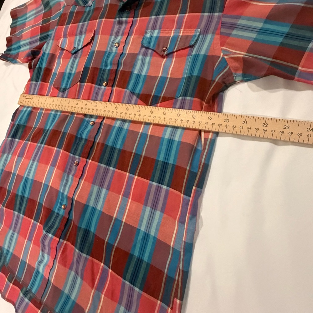 Wrangler Short Sleeve Plaid Pearl Snap Button-Down Shirt - Red & Blue - Picture 2 of 5